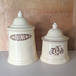 Vintage Pfaltzgraff Galletas Té Canister Set w / tapas, Cookie Jar Snack Jar Retro Cocina Almacenamiento, Cocina De granja