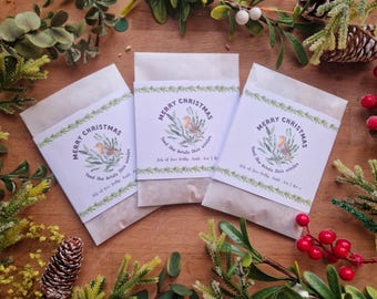 Christmas Robin Bird Seed Favours, Personalised Eco-Friendly Biodegradable Seed Packets