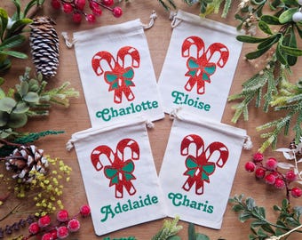 Personalised Christmas Candy Pouch, Custom Name Festive Treat Bag
