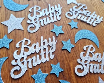 Custom Baby Name Confetti: Moon & Stars Baby Shower Decor