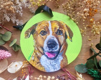 Custom Hand Painted Pet Portrait Wooden Christmas Ornament with Personalised Message on Reverse | Perfect Pet Memorial or Pet Lover Gift!