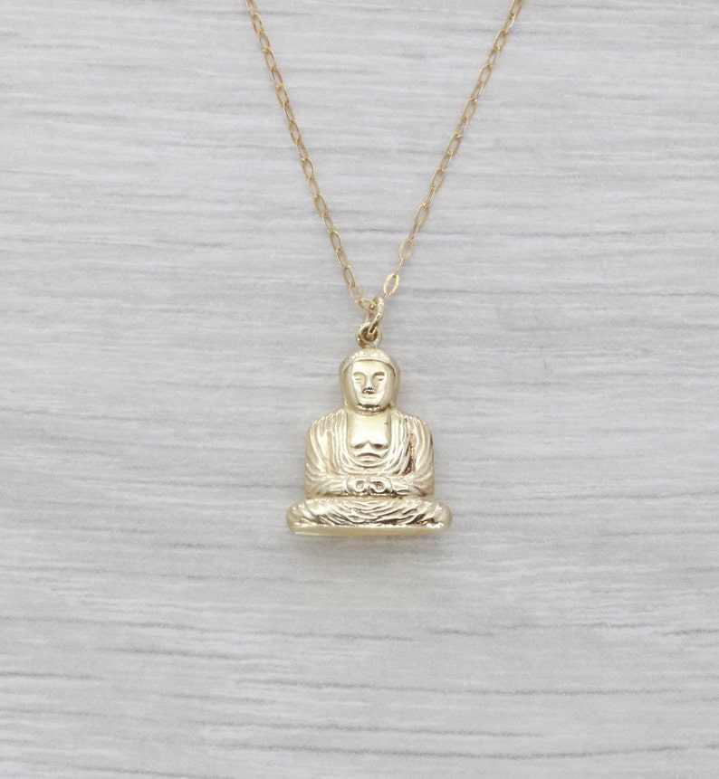 Buddha Pendant Gold Necklace Vintage Charm Womens Mens