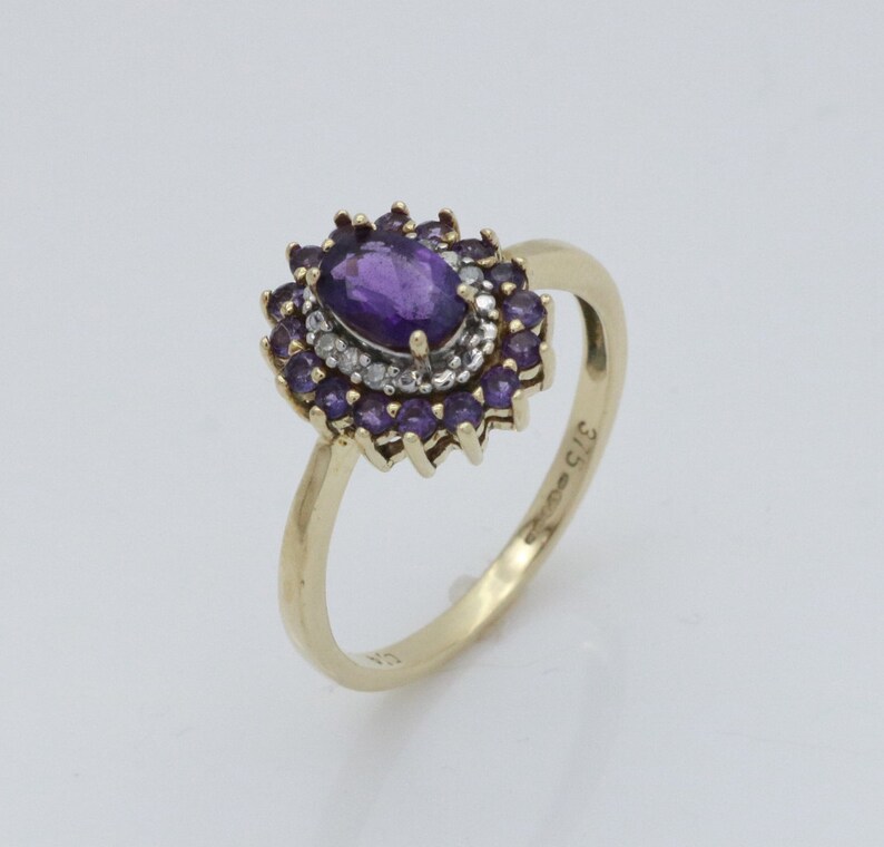 Vintage Amethyst Ring Halo Engagement Vintage Ring Vintage Diamond Ring Amethyst Halo Ring Vintage Engagement Ring Diamond Halo Ring