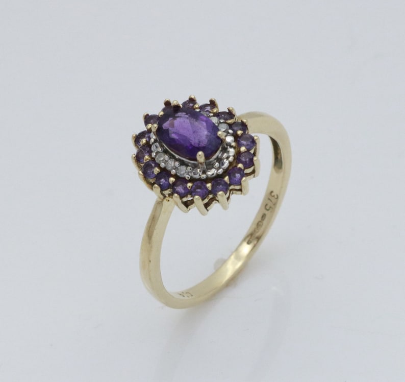 Vintage Amethyst Ring Halo Engagement Vintage Ring Vintage Diamond Ring Amethyst Halo Ring Vintage Engagement Ring Diamond Halo Ring