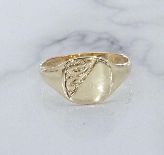Gold Signet Ring, Mens Signet Ring, Engravable Rin