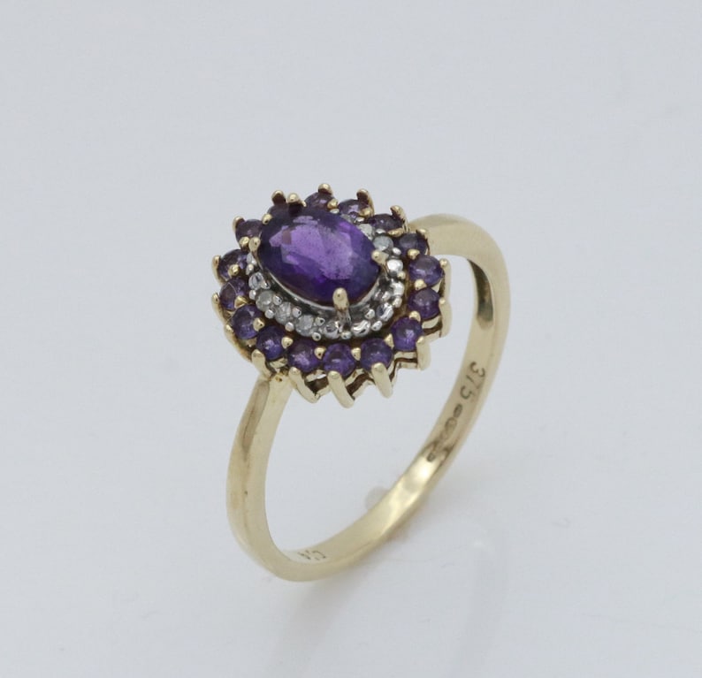 Vintage Amethyst Ring Halo Engagement Vintage Ring Vintage Diamond Ring Amethyst Halo Ring Vintage Engagement Ring Diamond Halo Ring