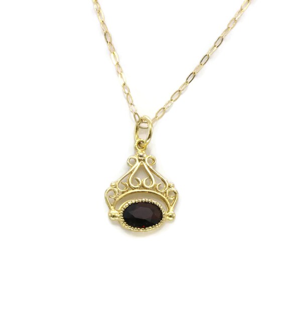 Gold Garnet Pendant Indian Style Necklace Image 0