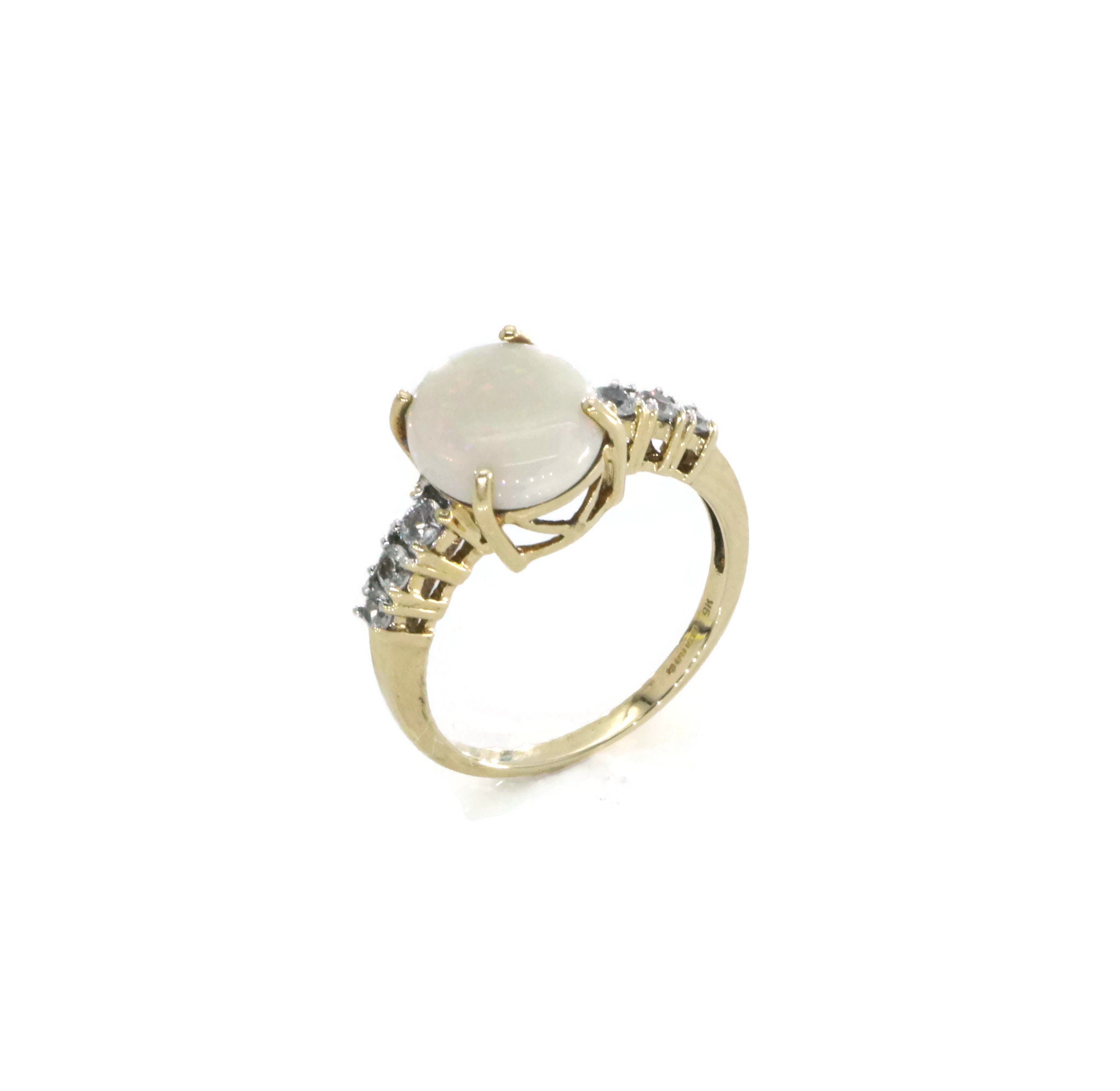 White Opal & Diamond Ring 9ct Gold | Etsy