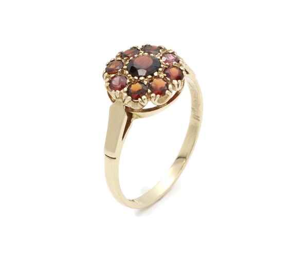Cluster Garnet Ring, Gold Garnet Ring, Garnet Enga