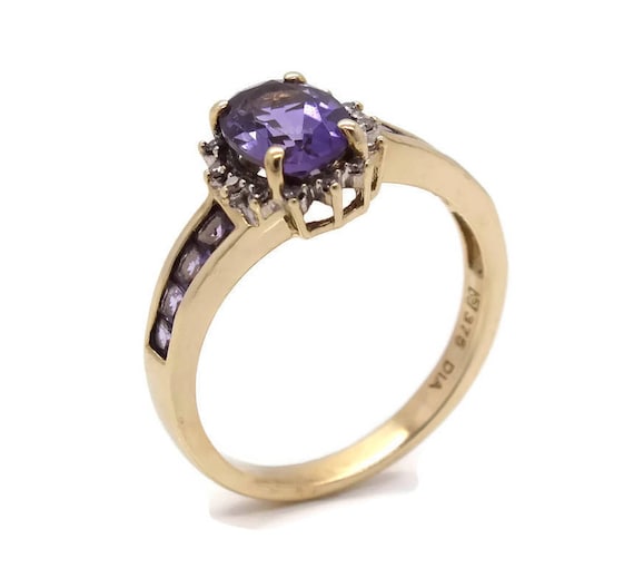 Large Amethyst Ring, Gold Amethyst Ring, Purple Am