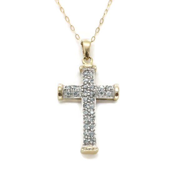 Cubic Zirconia Gold Cross Necklace Top 