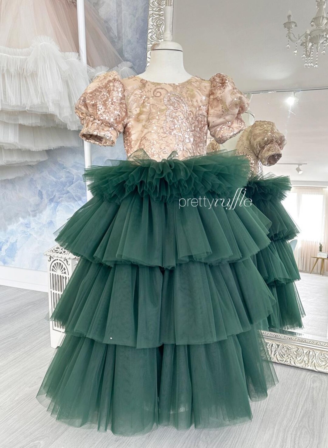 Golden Thread Embroidery Girls Holiday Princess Party Dress main image 1