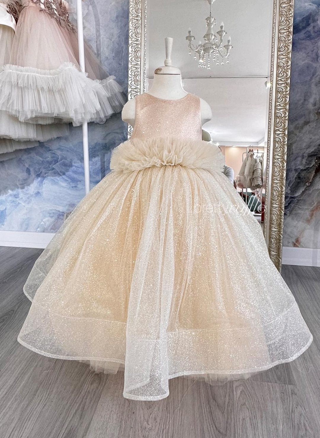 Golden Thread Embroidery Girls Holiday Princess Party Dress