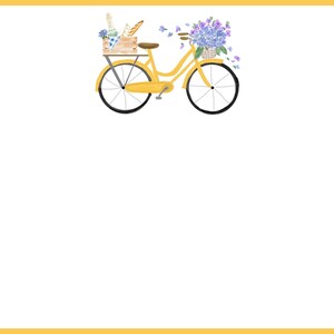 Cartes de correspondance plates | Vélo de pique-nique jaune | Vélo avec hortensias dans un panier | vélo vintage | Cartes de correspondance plates 5 x 7 – Lot de 8 | Oeuvre d'art à l'aquarelle