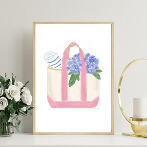 Draagtas met aquarelprint kusthortensia | 8 x 10 cottagecore bloemenmuurkunst | Canvas draagtas | Hortensiakunst | Geïnspireerd op aquarel