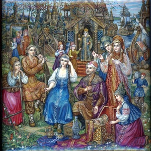 Hand painted Fedoskino One of a Kind Russian Lacquer Box &quot;The Gathering in the Forrest&quot; by Marie Wagner