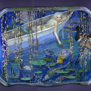 Hand Painted One of a Kind Fedoskino Russian Lacquer Box &quot;Mermaid in a Pond&quot; by Maslov