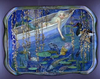 Hand Painted One of a Kind Fedoskino Russian Lacquer Box "Mermaid in a Pond" by Maslov