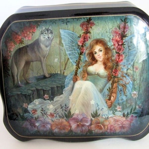 Hand Painted Fedoskino One of a Kind Russian Lacuqer Box &quot;Fairy & The Wolf&quot; by Frolova