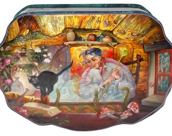 Fedoskino Hand Painted One of a Kind Russian Lacquer Box "The Magician by Maslov