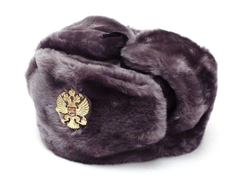 56 cm Authentic Russian Military Gray Ushanka Hat Imperial Eagle Size Small