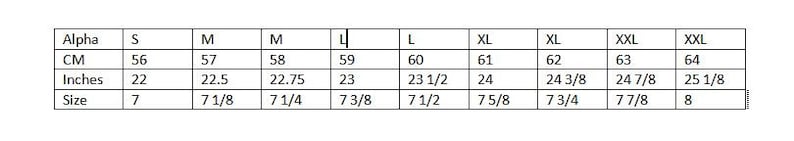Puede incluir: Una tabla de tallas para sombreros, que muestra las medidas en cent&iacute;metros y pulgadas, as&iacute; como las tallas de los sombreros. La tabla incluye tallas de S a XXL.