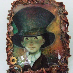 One of a Kind Fedoskino Russian Lacquer Box &quot;Boy in a Top Hat &quot; by Shenshin