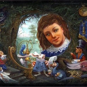 One of a Kind Fedoskino Russian Lacquer Box &quot;Oliver&#39;s Invite&quot; from Oliver&#39;s Travels by Maslov