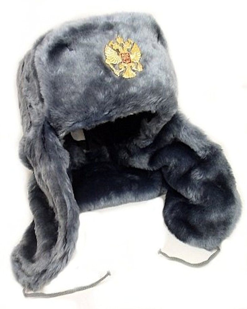 56 cm Authentic Russian Military Gray Ushanka Hat Imperial Eagle Size Small