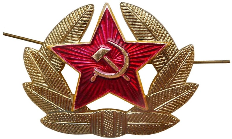 Authentic Russian Ushanka Military Hat Black w Soviet Red Army Badge Size Medium 58 cm
