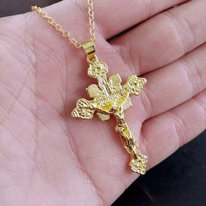 Gold Jesus Sweater Cross w/ 20&quot; Chain