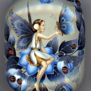 Hand Painted Fedoskino One of a Kind Russian Lacquer Box &quot;Fairy in Butterfly Land&quot; by Volodina