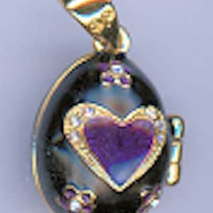 Russian Faberge Silver egg Pendant, Purple/lt. Purple heart design w/ gemstones, on both front and back, opens up Angel inside .925 Sterling