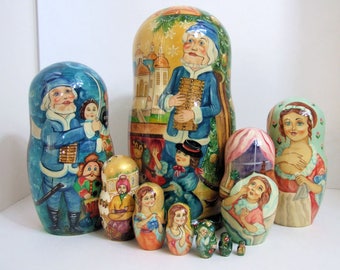 One of a kind Hand Painted 10pcs Russian Nesting Doll "The Nutcracker" by Smirnova