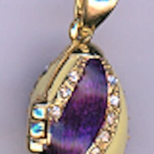 Russian Faberge Silver egg Pendant, Purple/White  swirled design w/ gemstones, on both front and back, opens up Angel inside #040-02/13