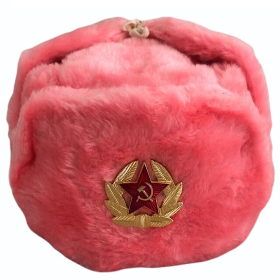 Authentic Russian Ushanka Pink Hat W Soviet Army Badge Emblem Etsy