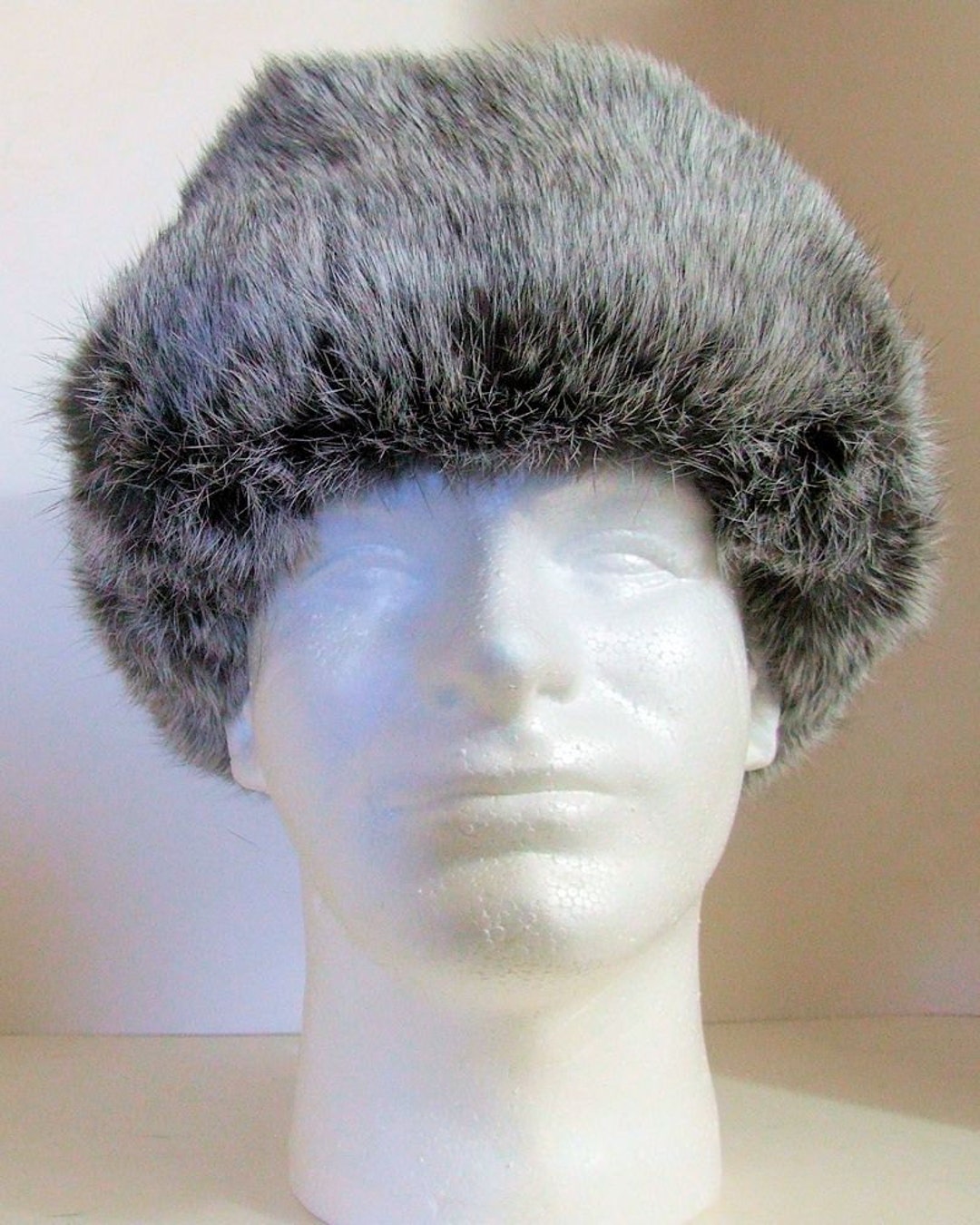 Authentic Russian 100% Rabbit Fur Ushanka Silver W/ Black Ear Flap Hat ...