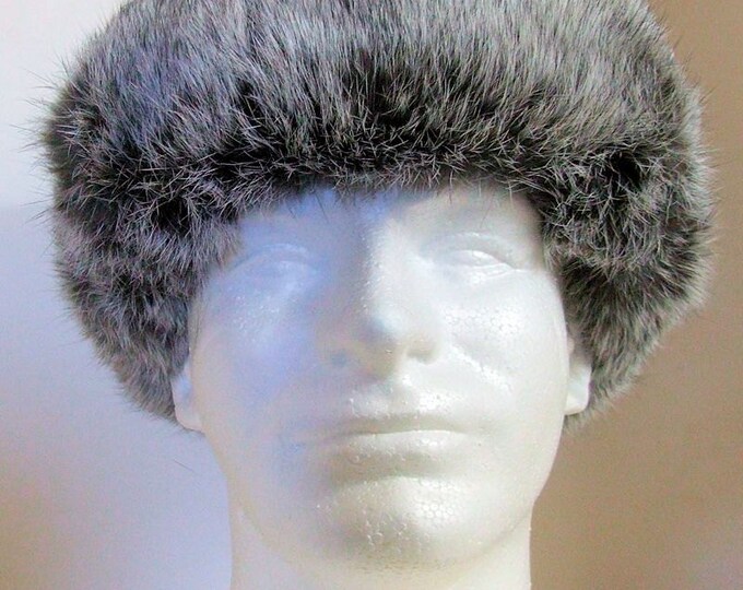 Soviet Rabbit Hat Authentic Russian 100% Rabbit Fur Ushanka Silver W/ Black Ear Flap Hat ...