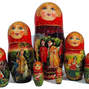 Exclusive 7pcs Russian Nesting Doll &quot;Tale of Tsar Sultan&quot; Fairy tale By L Semenova