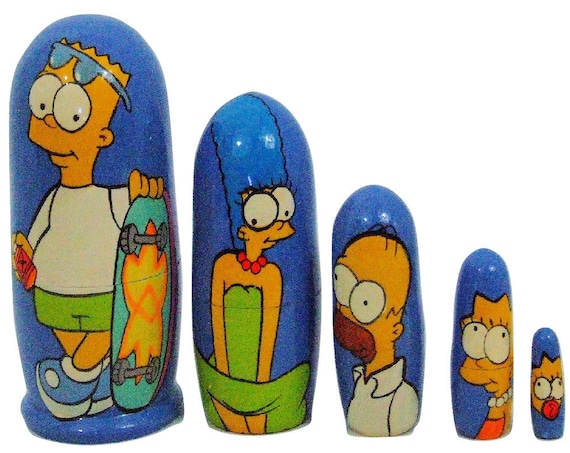 5pcs Hand Painted Russian Nesting Doll of The Simpsons Medium Style 2