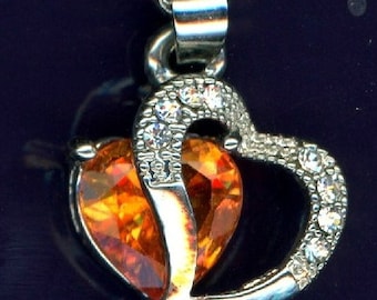 Hoja Infinity amor corazón colgante collar de nacimiento piedra de cristal joyería regalos plata tono collar para las mujeres, color naranja