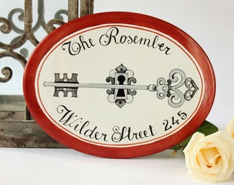 Personalized ceramic address sign, Historical sign, New home gift sign, Custom house number, Outdoor name sign for home