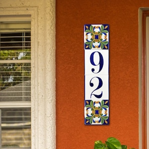 Vertical House Numbers, Custom Hand Painted Talavera Ceramic Tiles, Address Sign for outdoor