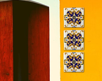 Custom Mexican Set of Tiles Ceramic wall art, Talavera tiles 4 x 4 or 6 x 6, Decorative Tile Mural