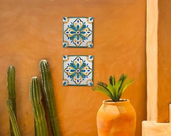 SET OF TILES hand painted, Outdoor ceramic tiles for Patio, Poolside wall decor, Decorative Spanish tiles