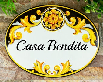 Personalized Outdoor Ceramic House Name Sign, Welcome sign, Custom House Plaque Mexican style