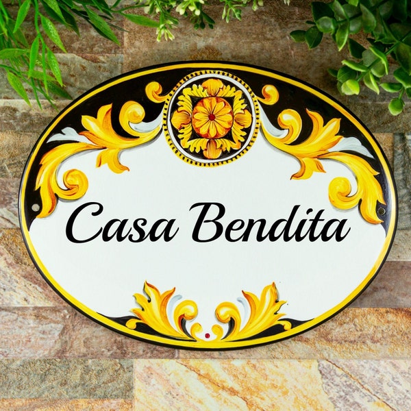 Plaque de nom de maison extérieure personnalisée en céramique, plaque de bienvenue, plaque de douane de style mexicain