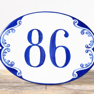 Oval custom House numbers Ceramic address plaque blue, Entryway door sign, House number sign, Address sign outdoor, Gift for the home image 5