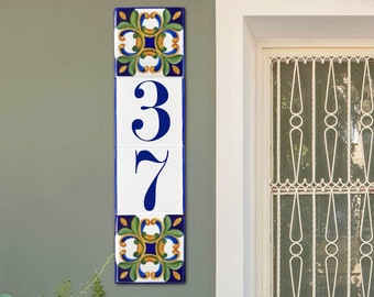 Custom Address Tile House Number Ceramic, House Number Sign Spanish style, Outdoor Wall Decor Address Plaque