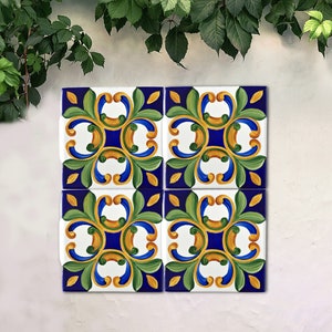 Italian Hand Painted SET of TILES, Ceramic tile art, Outdoor wall decor for patio, Talavera tiles